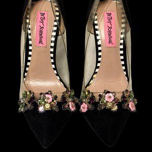 Betsey Johnson Lucite Jane Rockabilly Jeweled Broach Heels